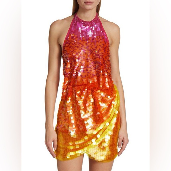 New Ronny Kobo Jo Multicolor Fuchsia Sequin Halterneck Mini Dress - Picture 8 of 15